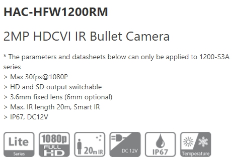 DAHUA HDCVI CAMERA DH-HAC-HFW1200RMP 3.6MM.